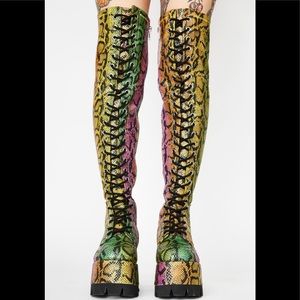 Dolls Kill | Shoes | Dolls Kill Club Exx Neon Venom Thigh High Boots